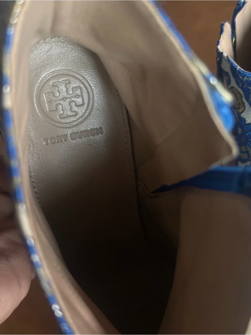 Tory Burch Shelby Blue Gold Floral Brocade Ankle Bootie 7.5